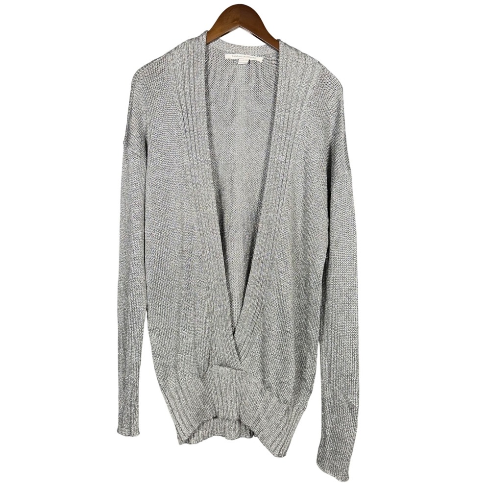 DVF Diane von Furstenberg Silver Metallic Deep‎ V-neck Sweater L Holiday Party